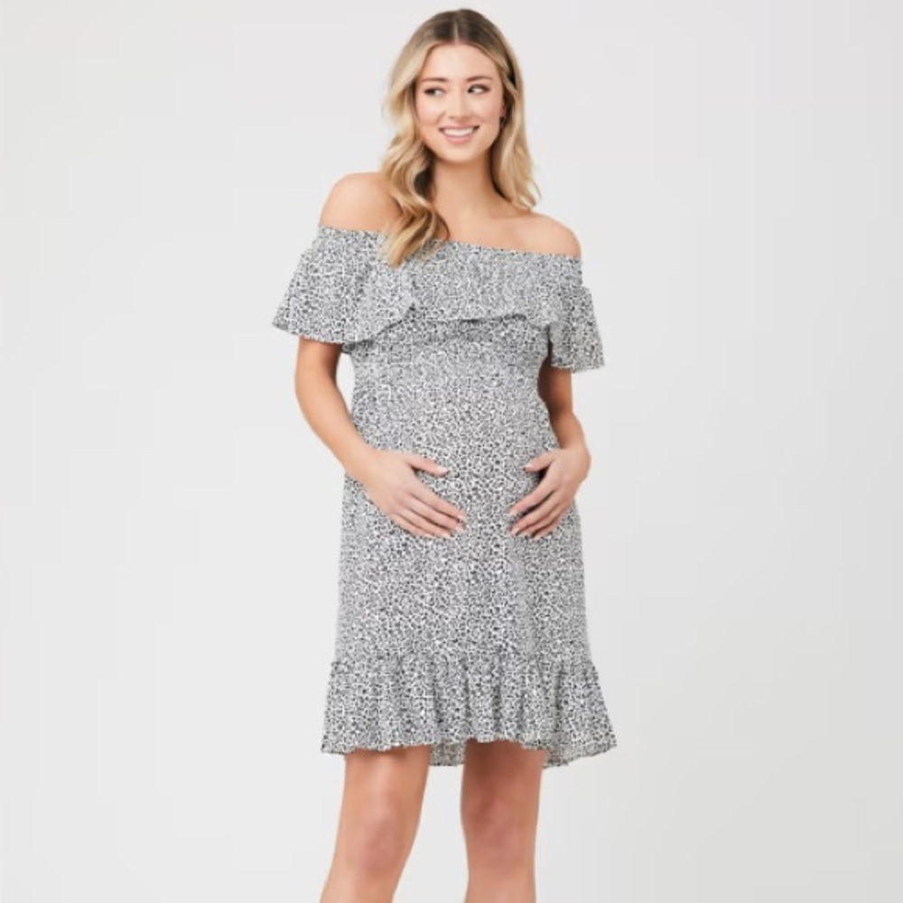 Off-Shoulder Black and White Maternity Dress
